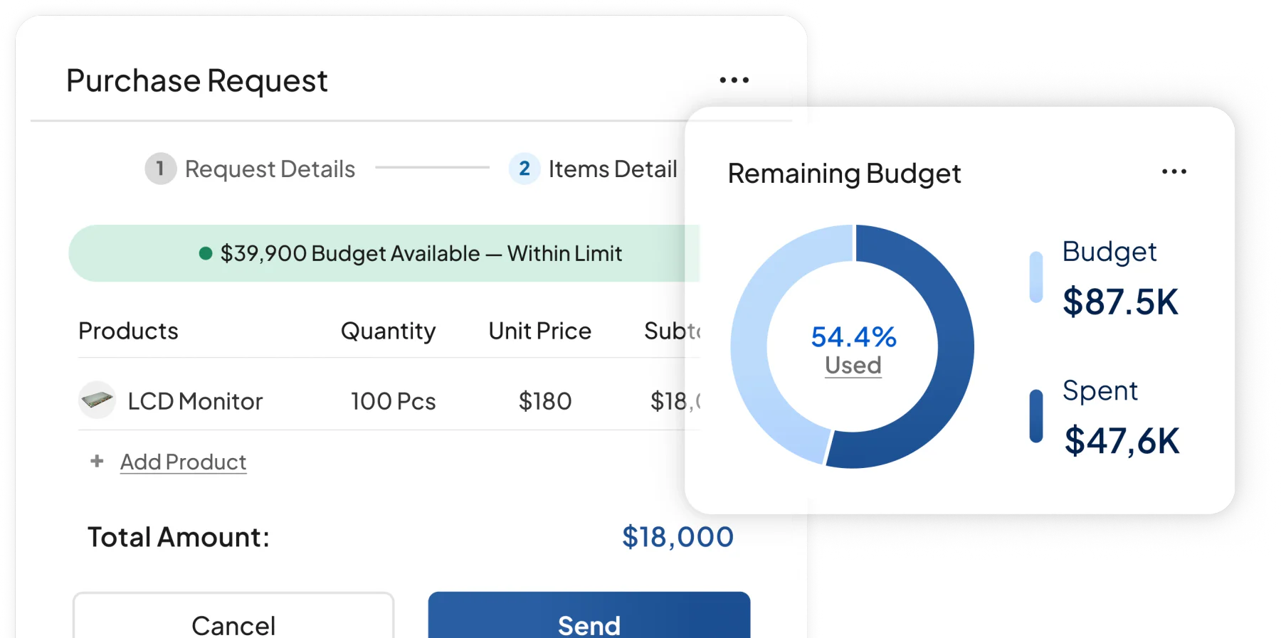 procurement software feature image for Budget Check Before Commitment