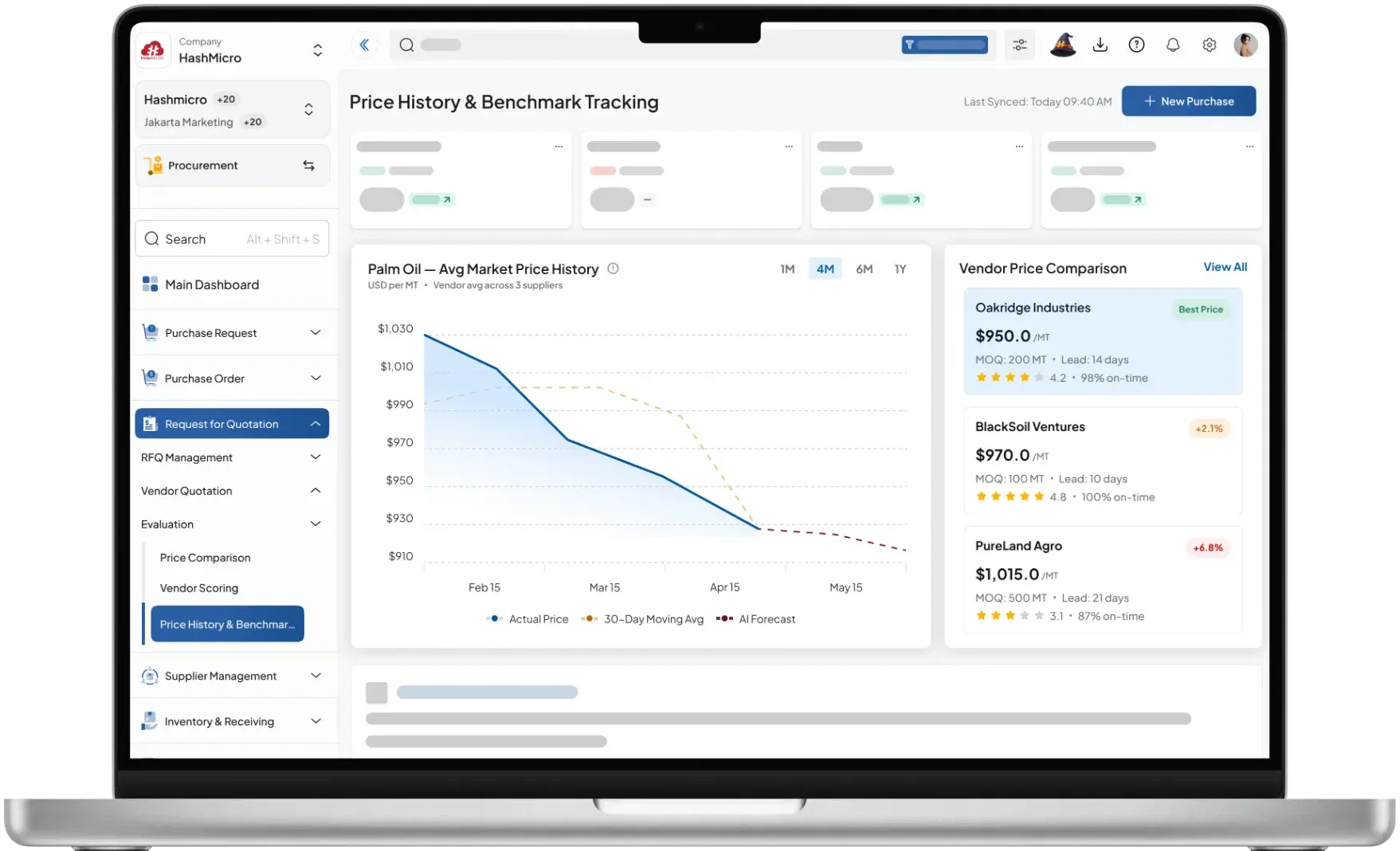 procurement software feature image for Price History & Benchmark Tracking