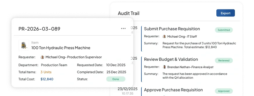 Fitur Audit Trail pada Setiap Keputusan pada software procurement HashMicro