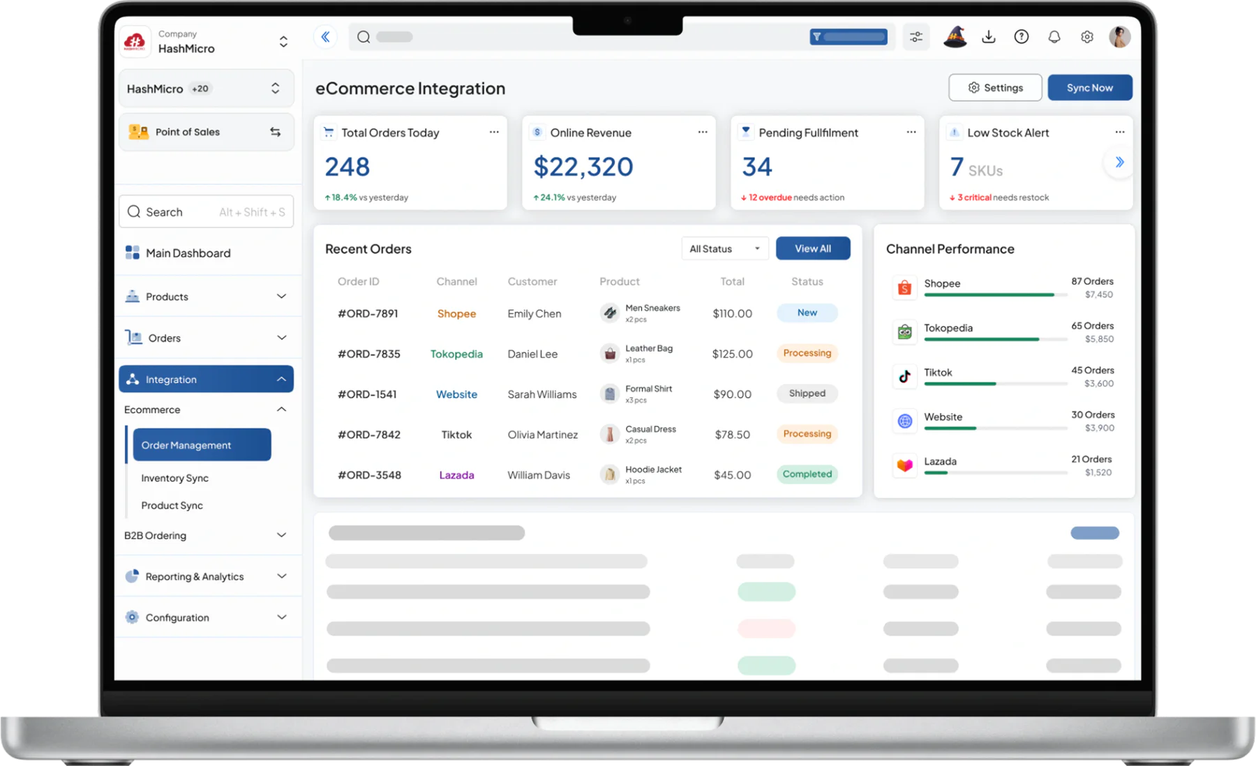 pos retail dashboard HashMicro for eCommerce Integration