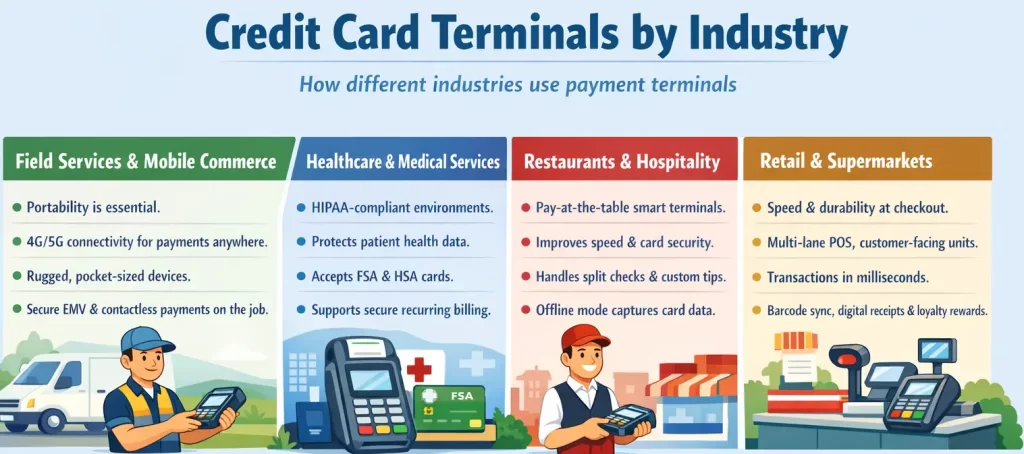 Credit card terminals use in different industires