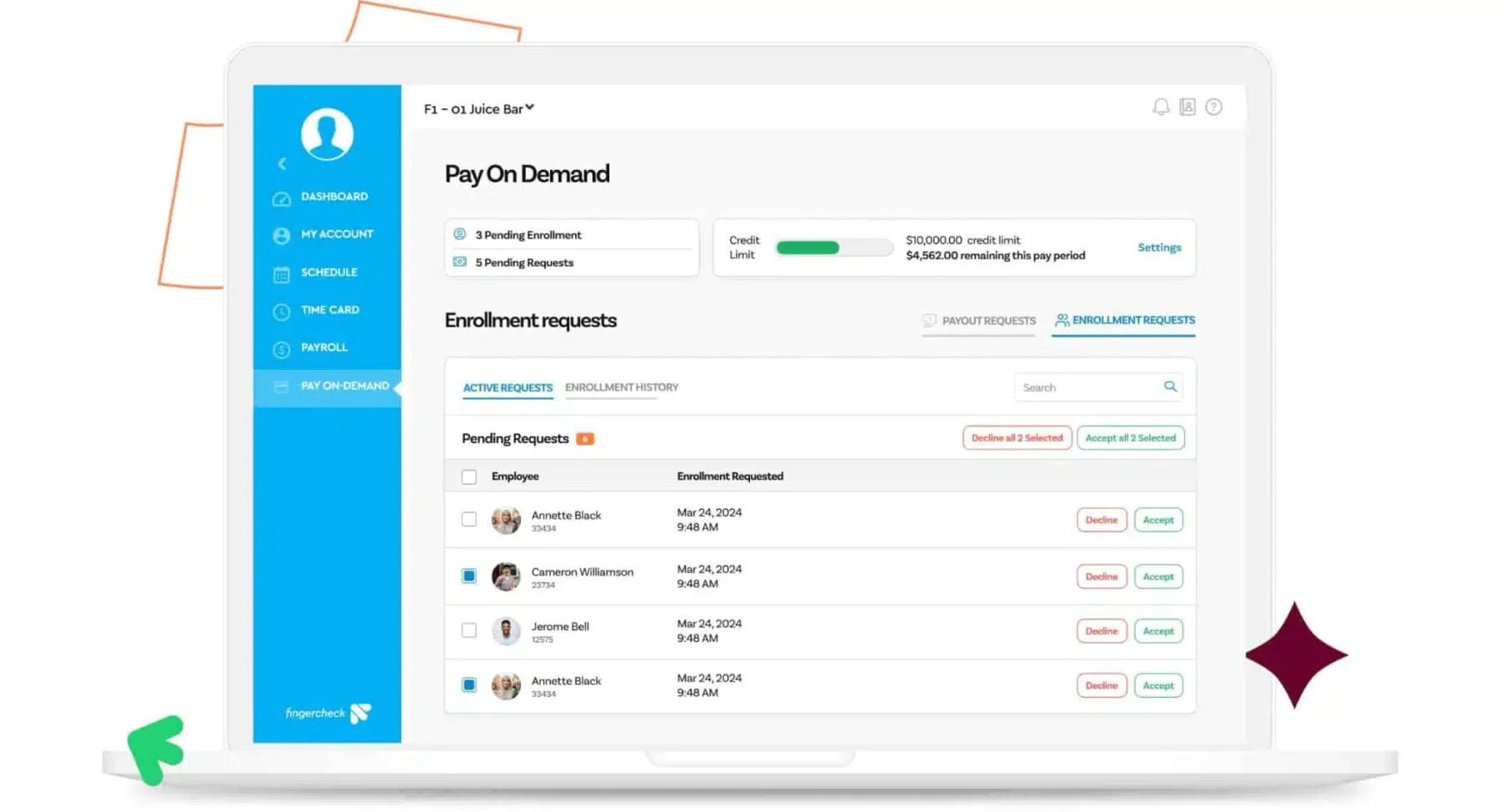 dashboard dan beberapa fitur aplikasi Fingercheck