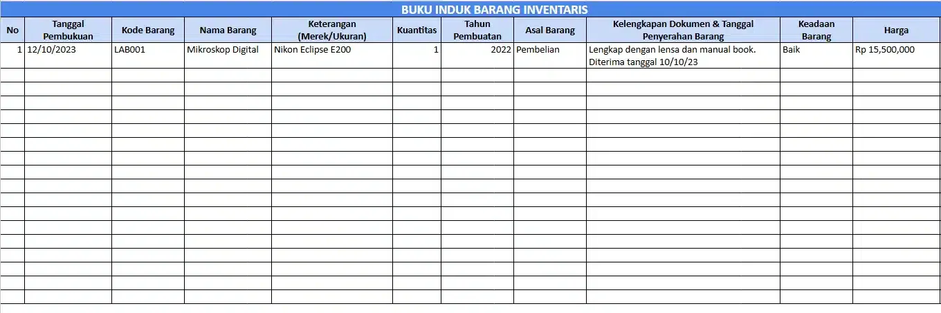 contoh buku induk inventaris excel