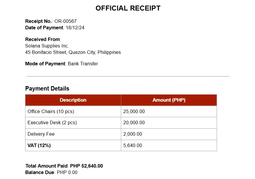 receipt sample