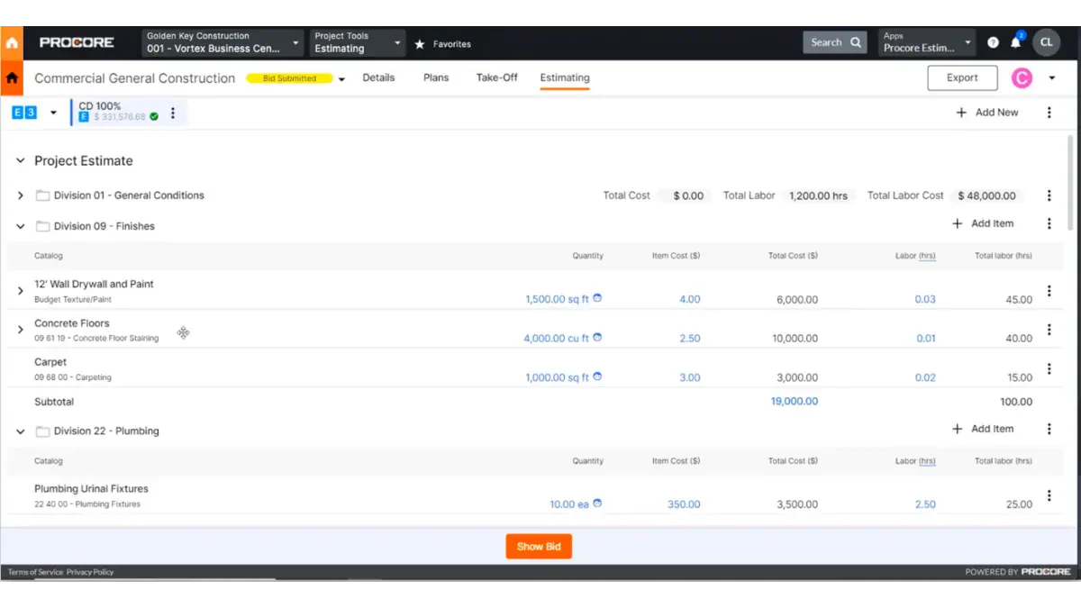 Procore Construction Estimating Software