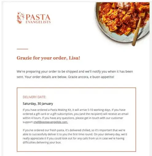 Example email confirmation pasta evangelists