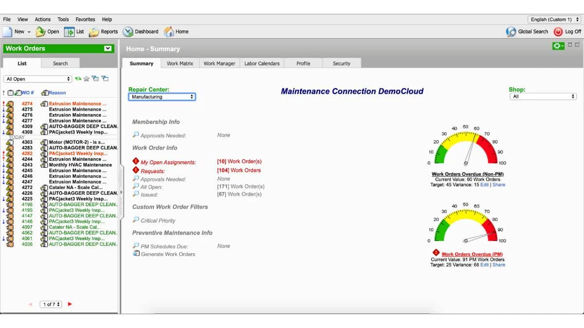 Maintenance Connection equipment maintenance management software