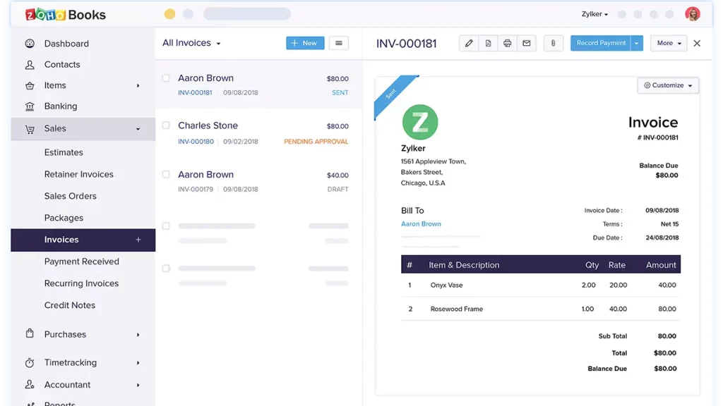Zoho Books QuickBooks Alternative