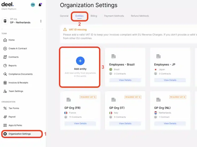 menu organization setting deel
