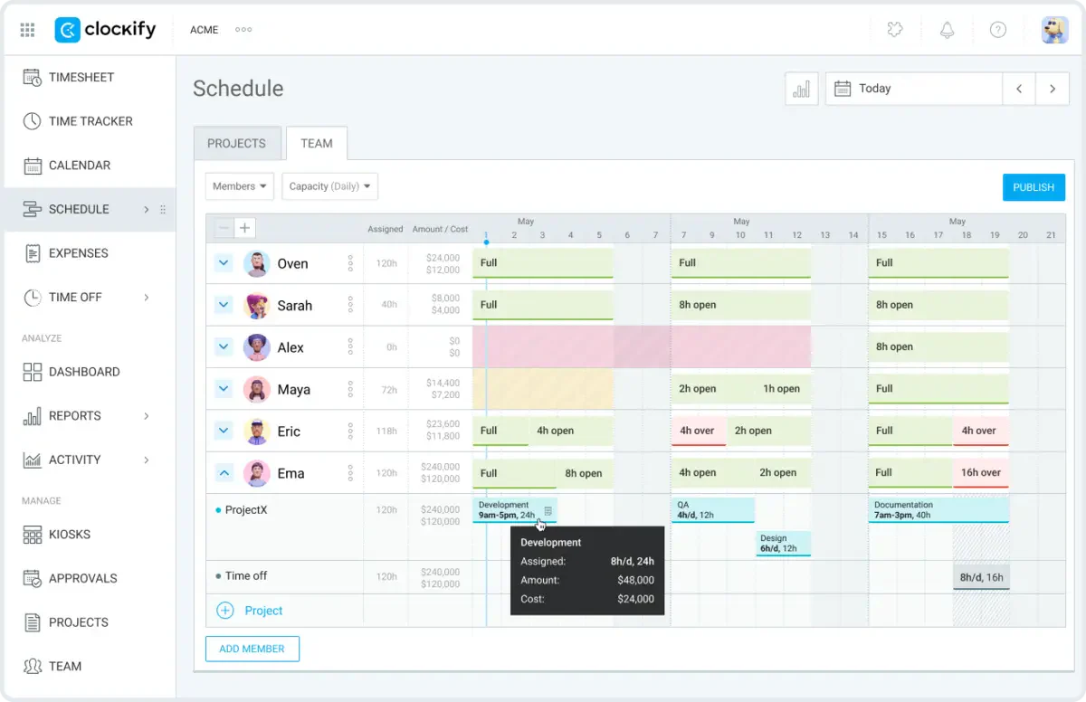 Clockify construction project management software