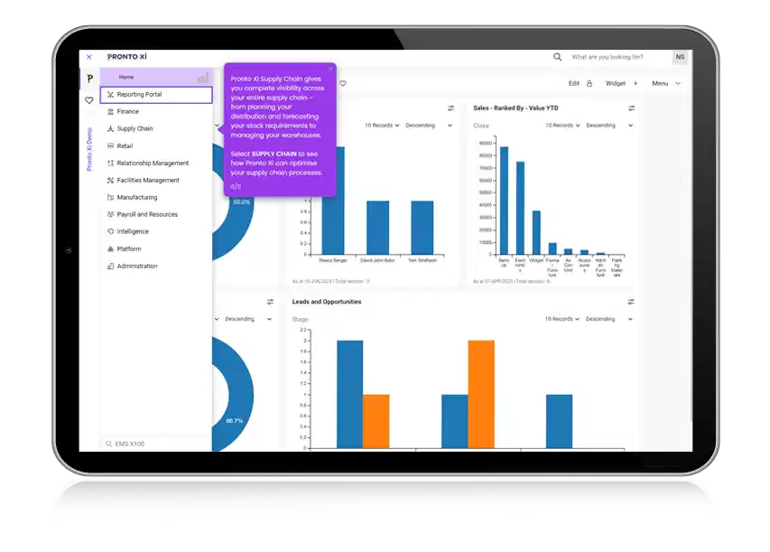 pronto xi erp dashboard