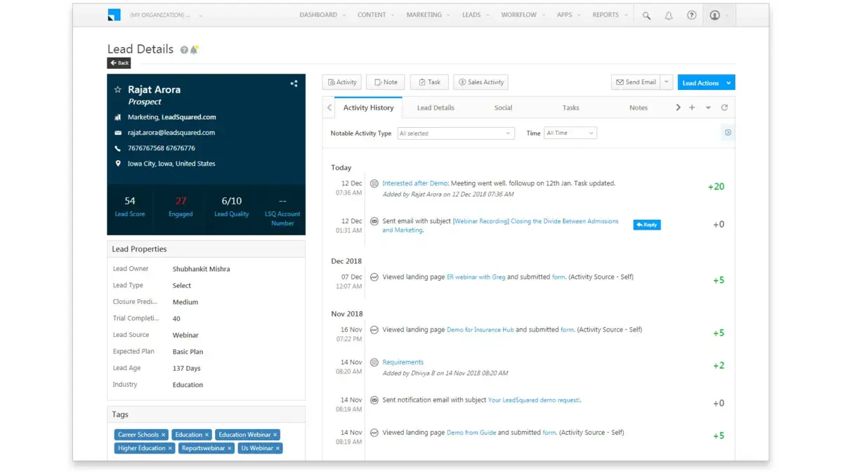 LeadSquared sales management software