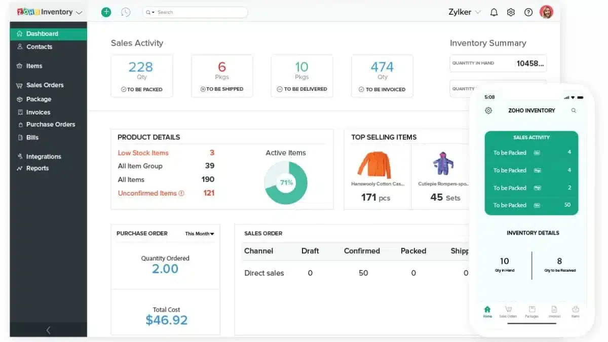 Zoho e-commerce inventory system