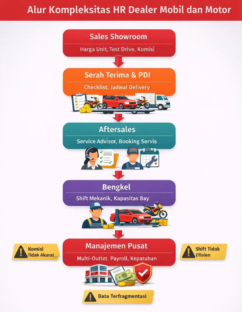 alur kompleksitas dealer mobil dan motor