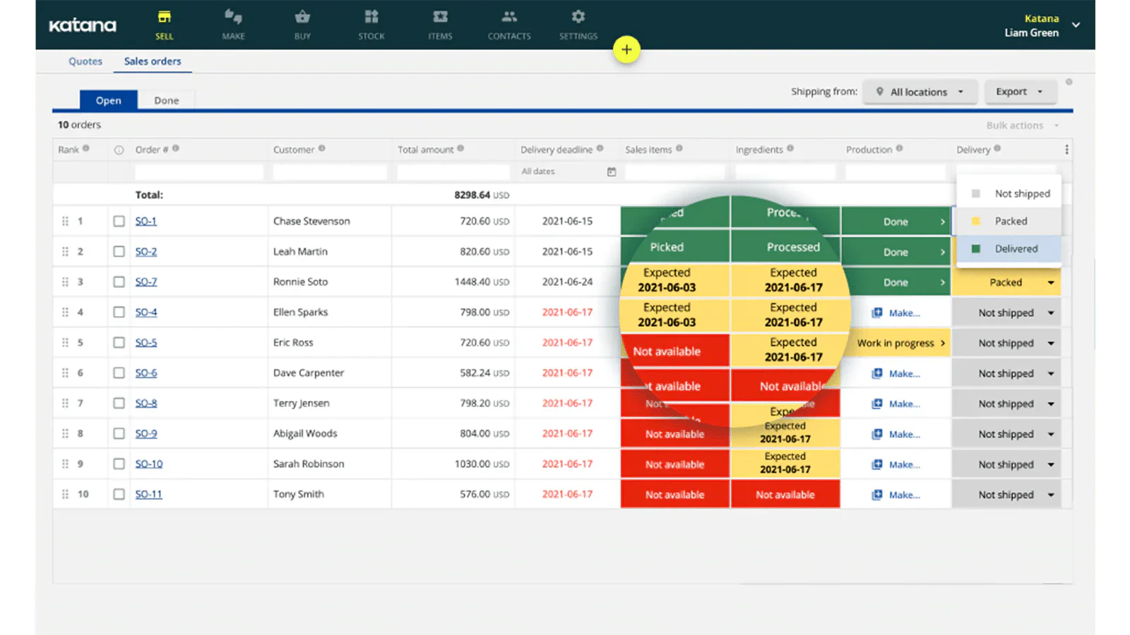 Katana inventory management system