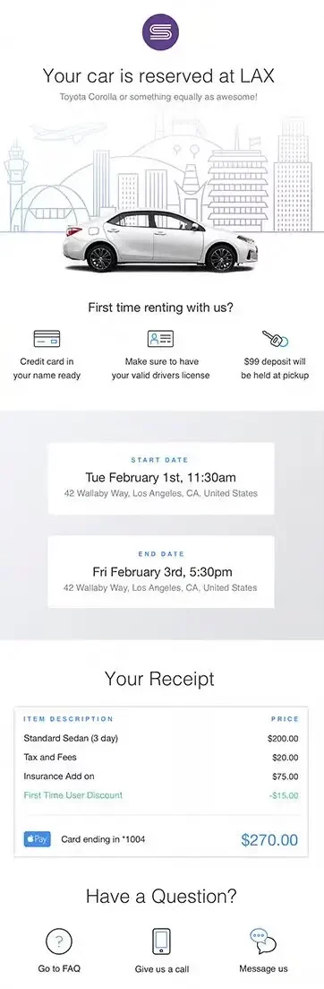 example email confirmation car rental