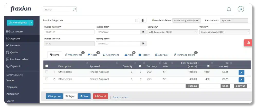 purchase order system fraxion