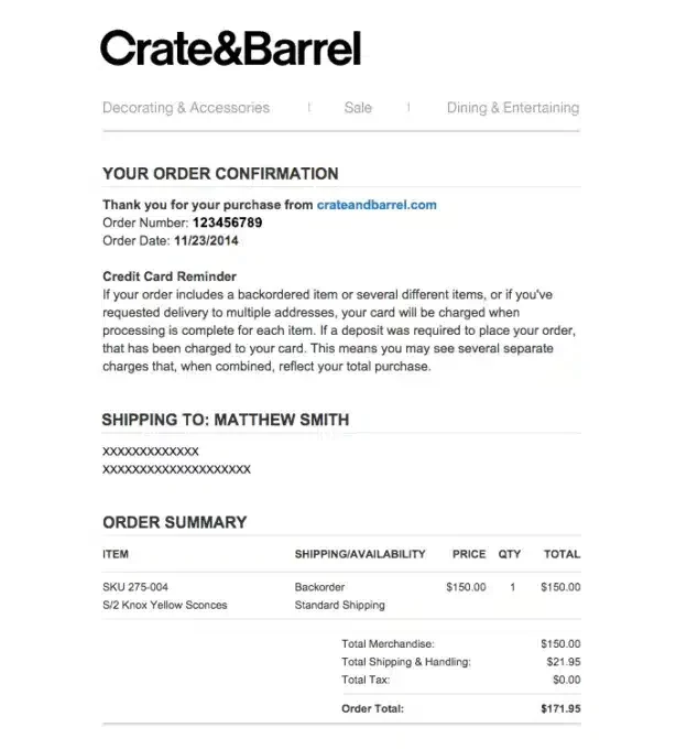 Example Email Confirmation Create and Barrel