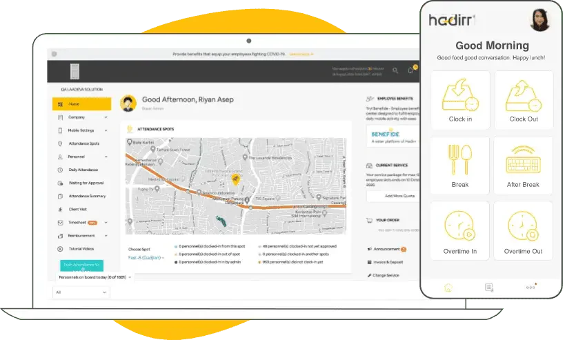 tampilan dashboard desktop dan mobile hadirr