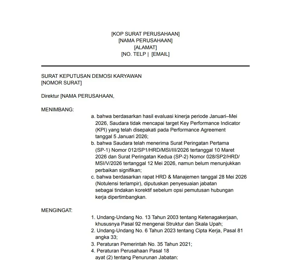 contoh surat demosi