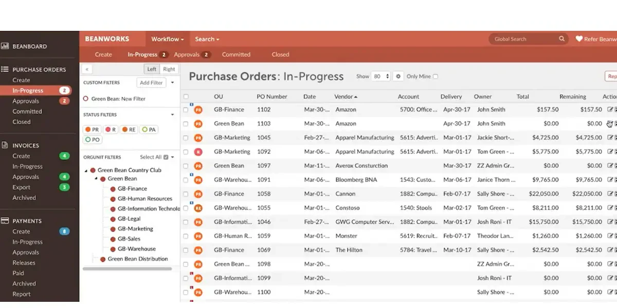purchase order system beanworks