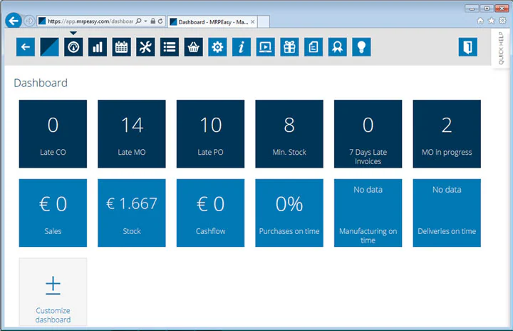 MRPeasy software dashboard
