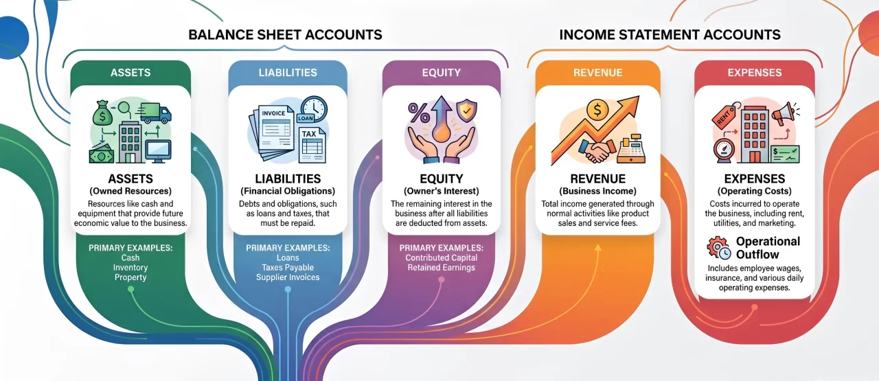 five types of general ledger accounts