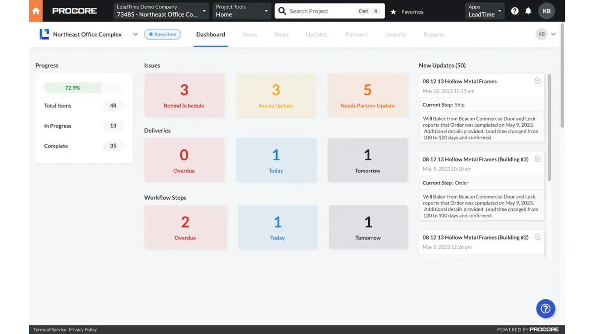 3. Procore Online Construction Cost Estimating Software