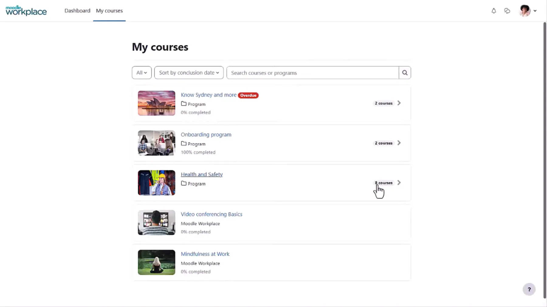 moodle dashboard