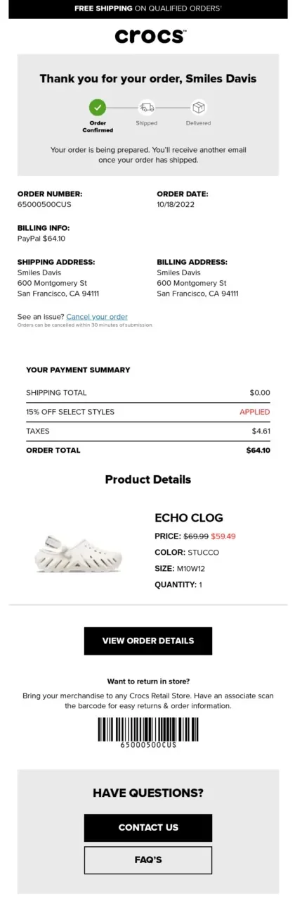 example email confirmation