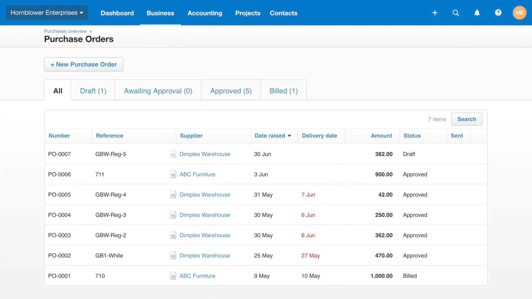 purchase order system xero