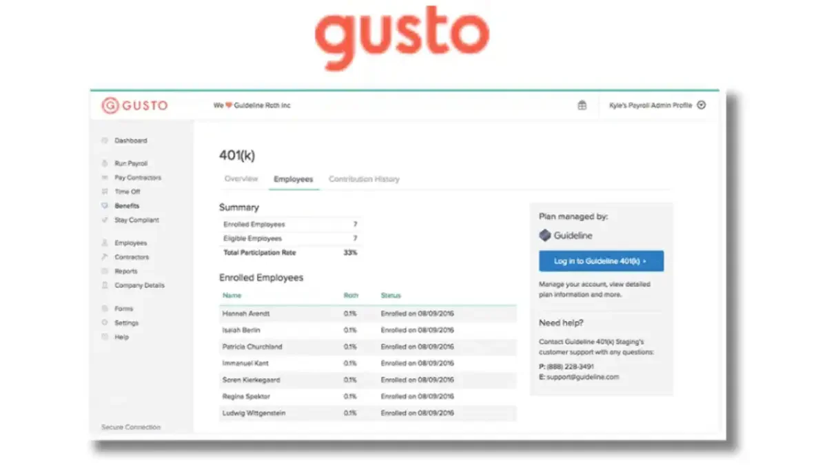 tampilan dashboard employee profile gusto