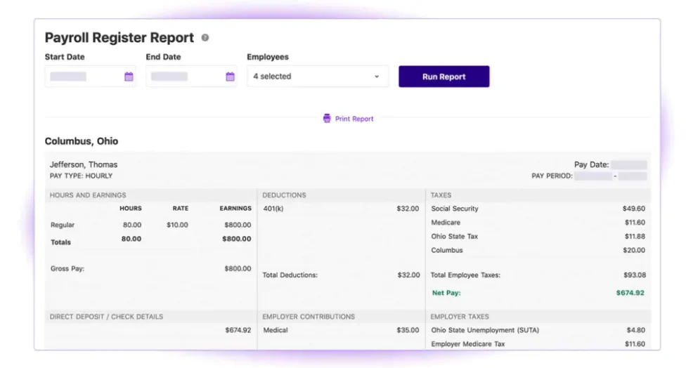 tampilan dashboard Patriot Payroll