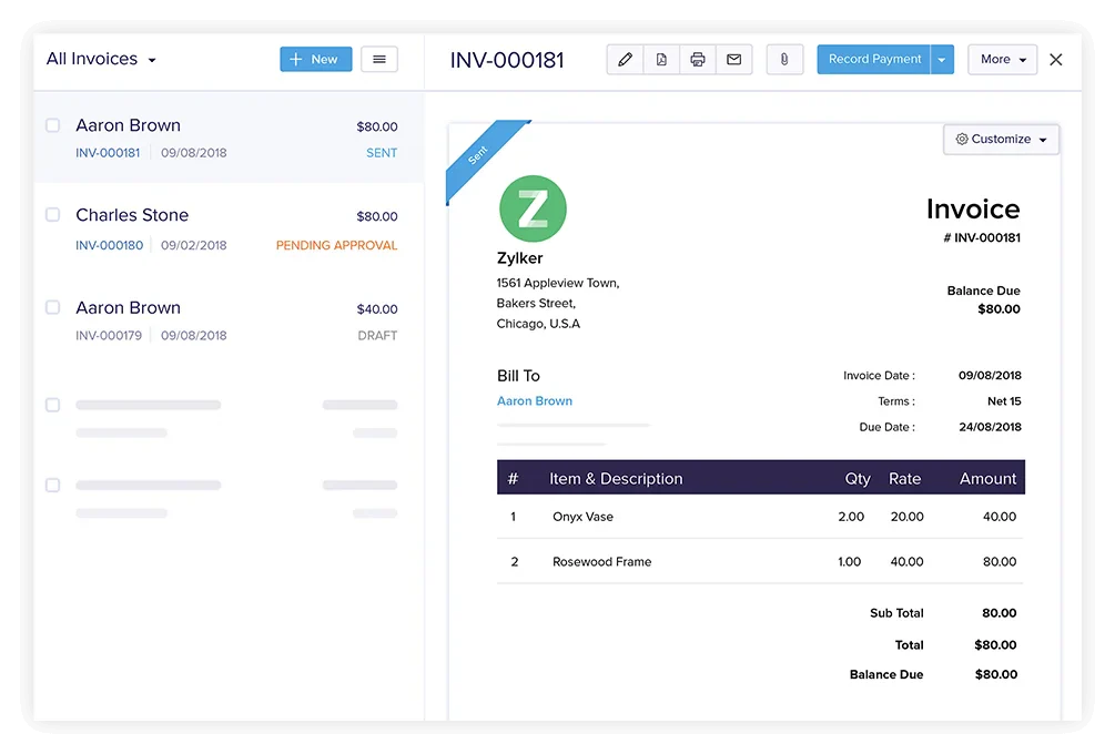 zoho invoice app