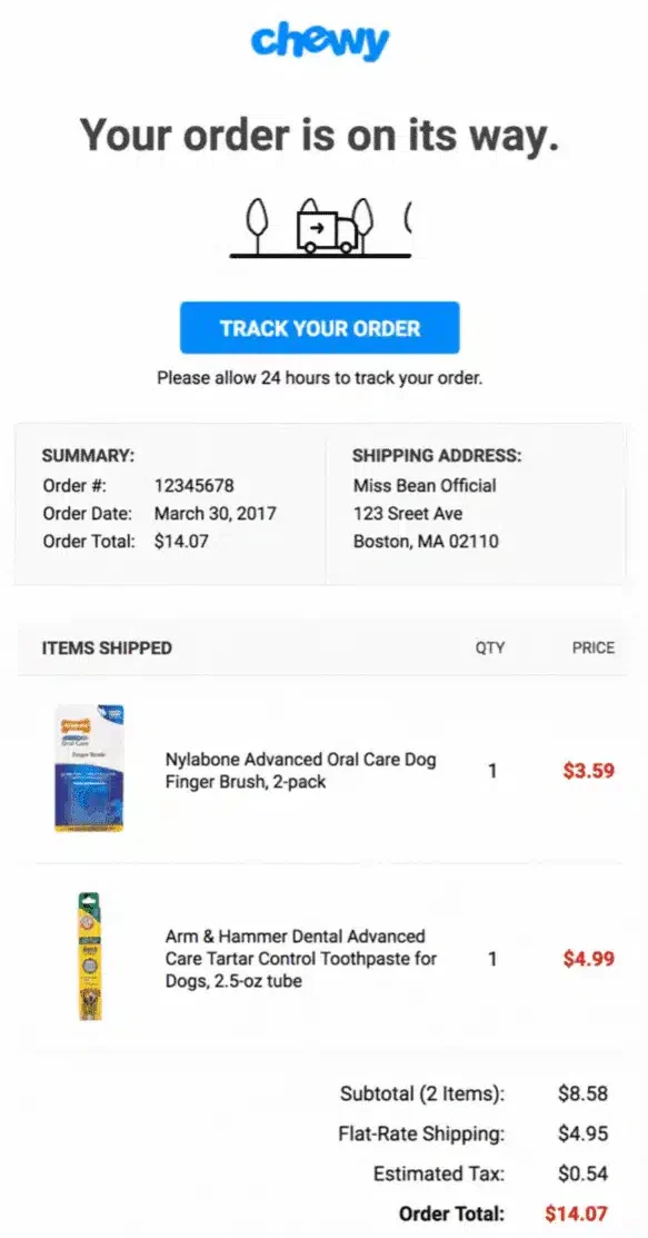 Example Email Confirmation Chewy