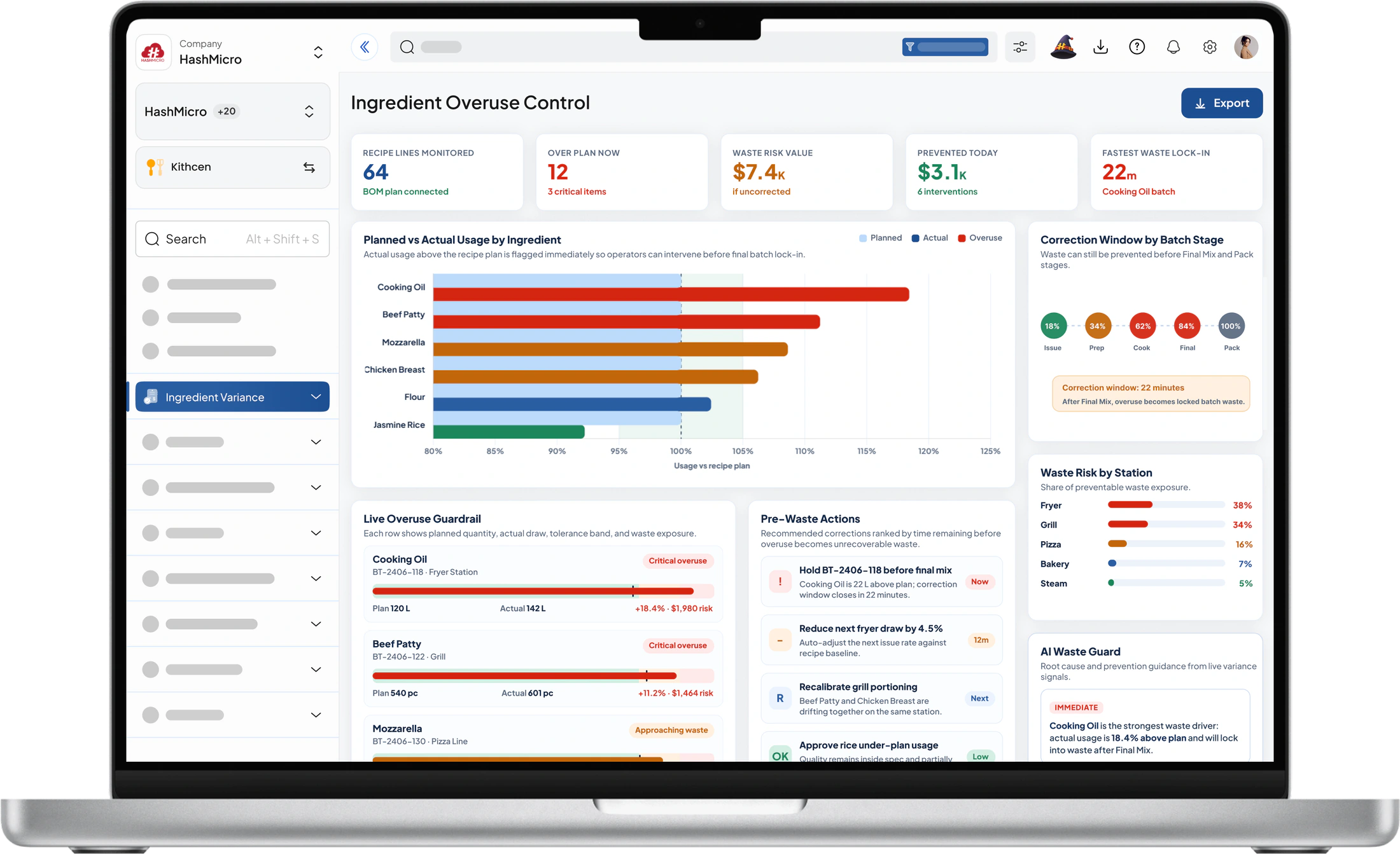 Kitchen Management Variance Bahan Real-Time