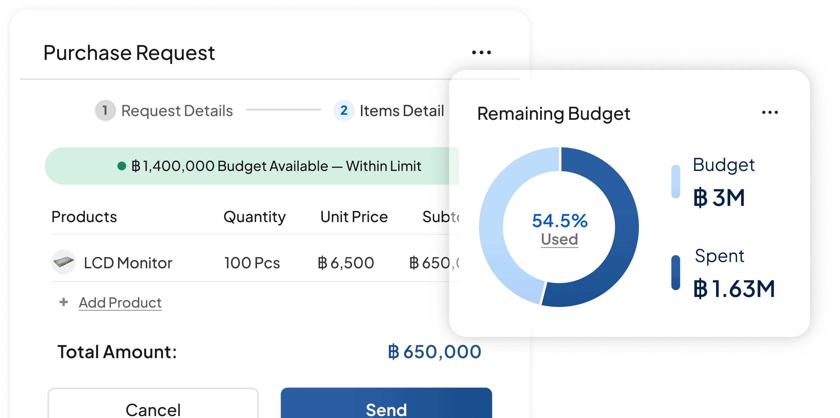 procurement software feature image for Budget Check Before Commitment