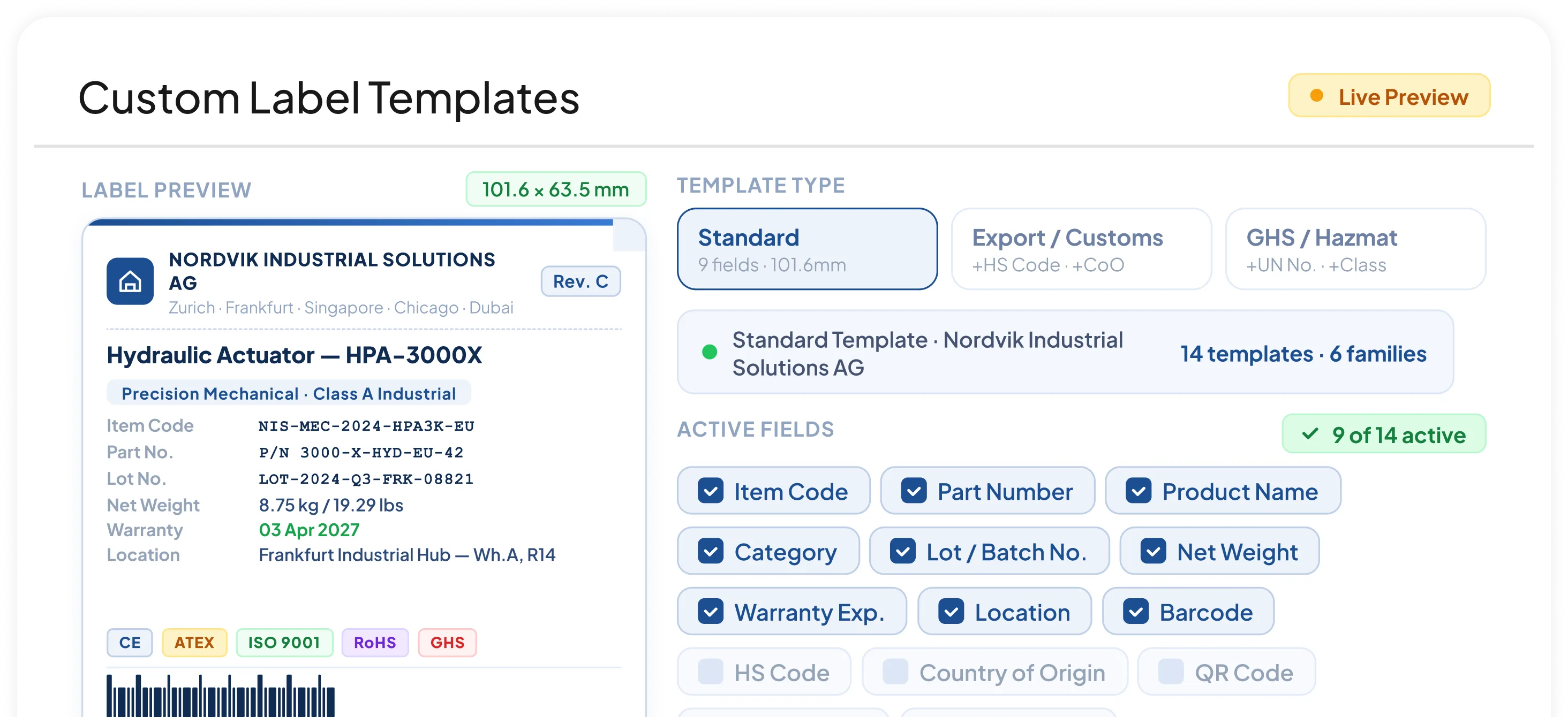 Custom label templates